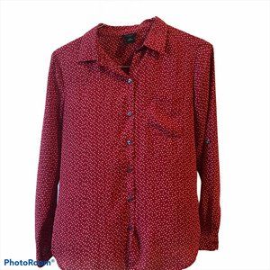 Ann Taylor Diamond Print Crepe Button Down Long Sl